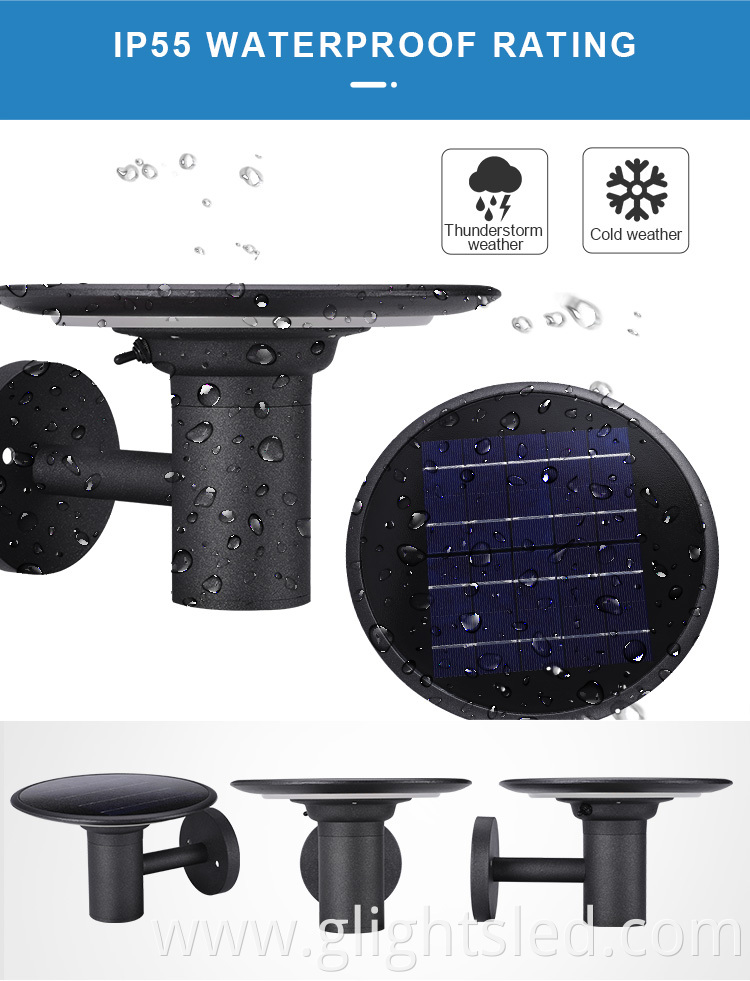 New design warm white optically controlled outdoor IP55 waterproof led solar wall light